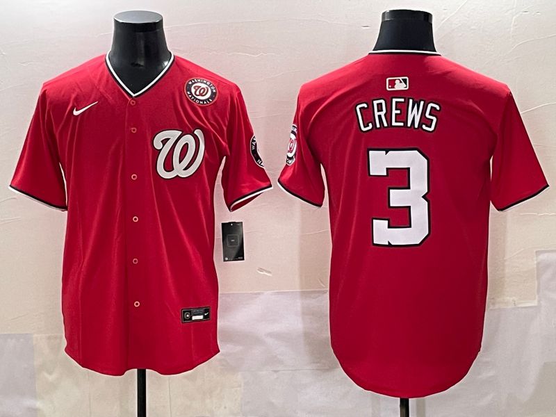 Men 2025 Washington Nationals #3 Crews Red Game Nike MLB Jersey style 5->more jerseys->MLB Jersey